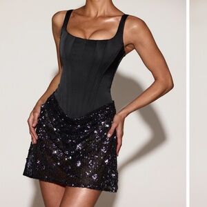 Oh Polly Eira Satin Corset Embellished Skirt Mini Dress in Black Purple